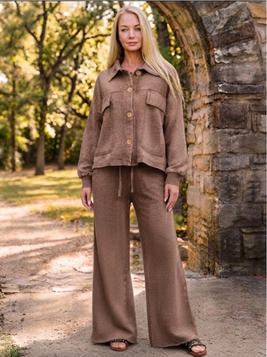 Zenana Outfitters Pants - ❤️ 178 ZENANA ACID WASHED FLEECE FRONT POCKET SHACKET AND PANT